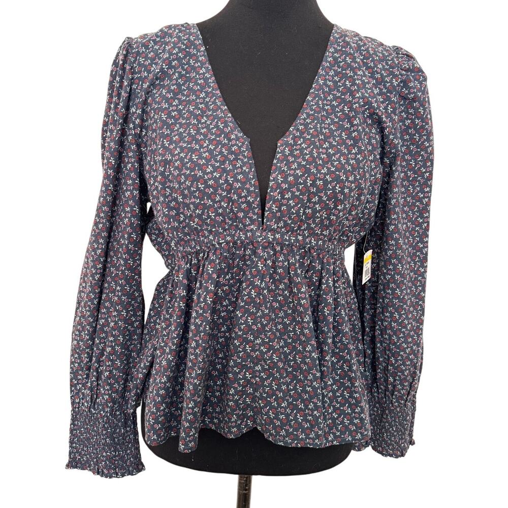 NEW MADEWELL Multicolor Campden Daisies Tie-Back Peplum Blouse Top Size M